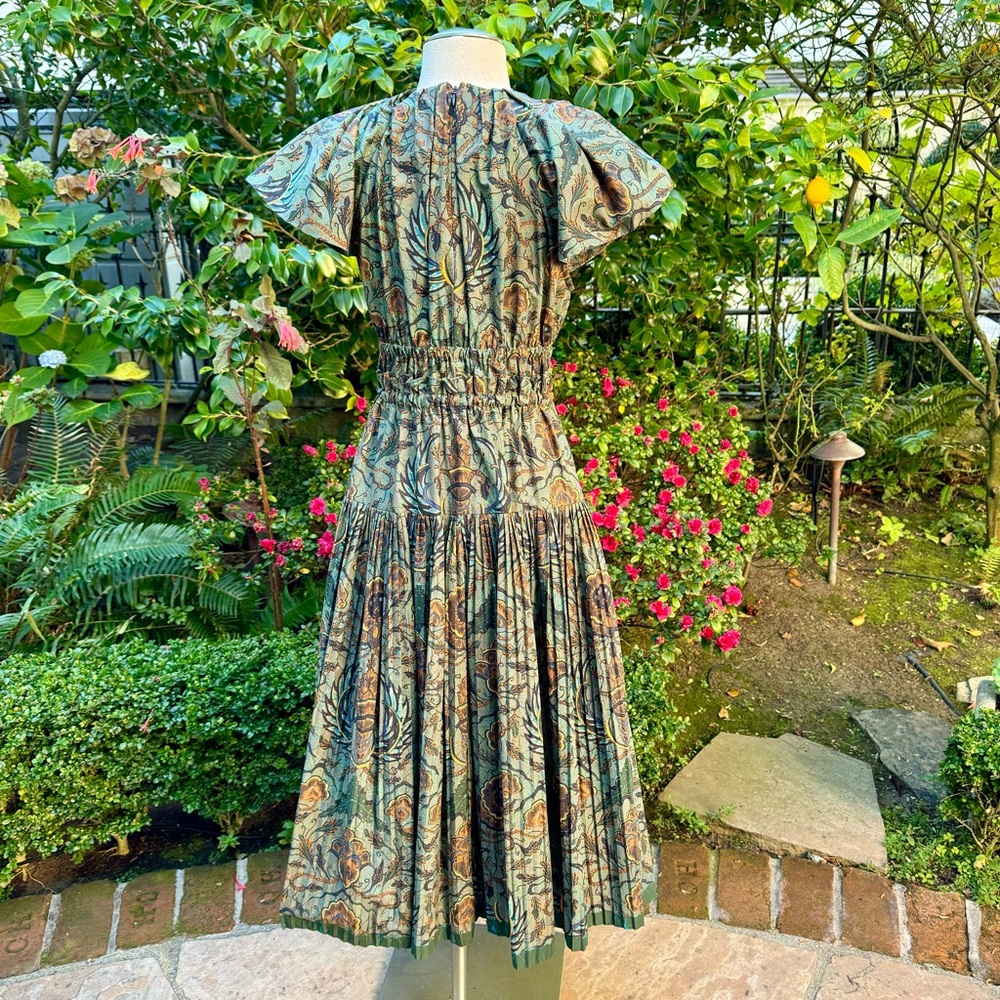 Ulla Johnson Delmara Pleated Batik Poplin Midi Dress Sz 2 - Picture 3 of 11